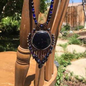 ⬇️x2 Goldstone Cabochon necklace blue and bronze